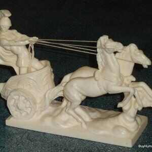 A. Santini Alabaster Sculpture Of Gladiator Chariot Horses Made In Italy - GIFT!